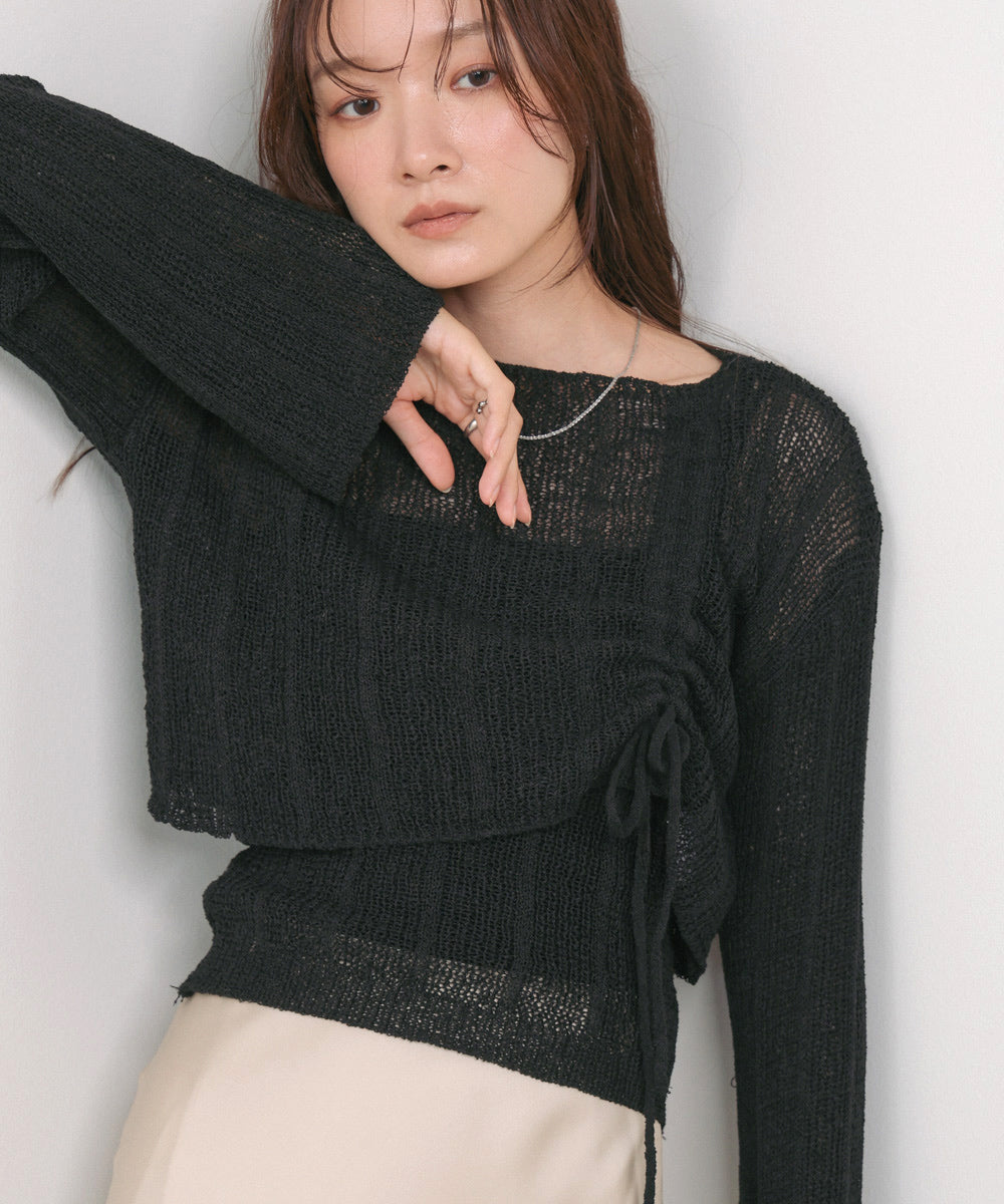 シャーリングリボンクロップド丈トップス×キャミセット