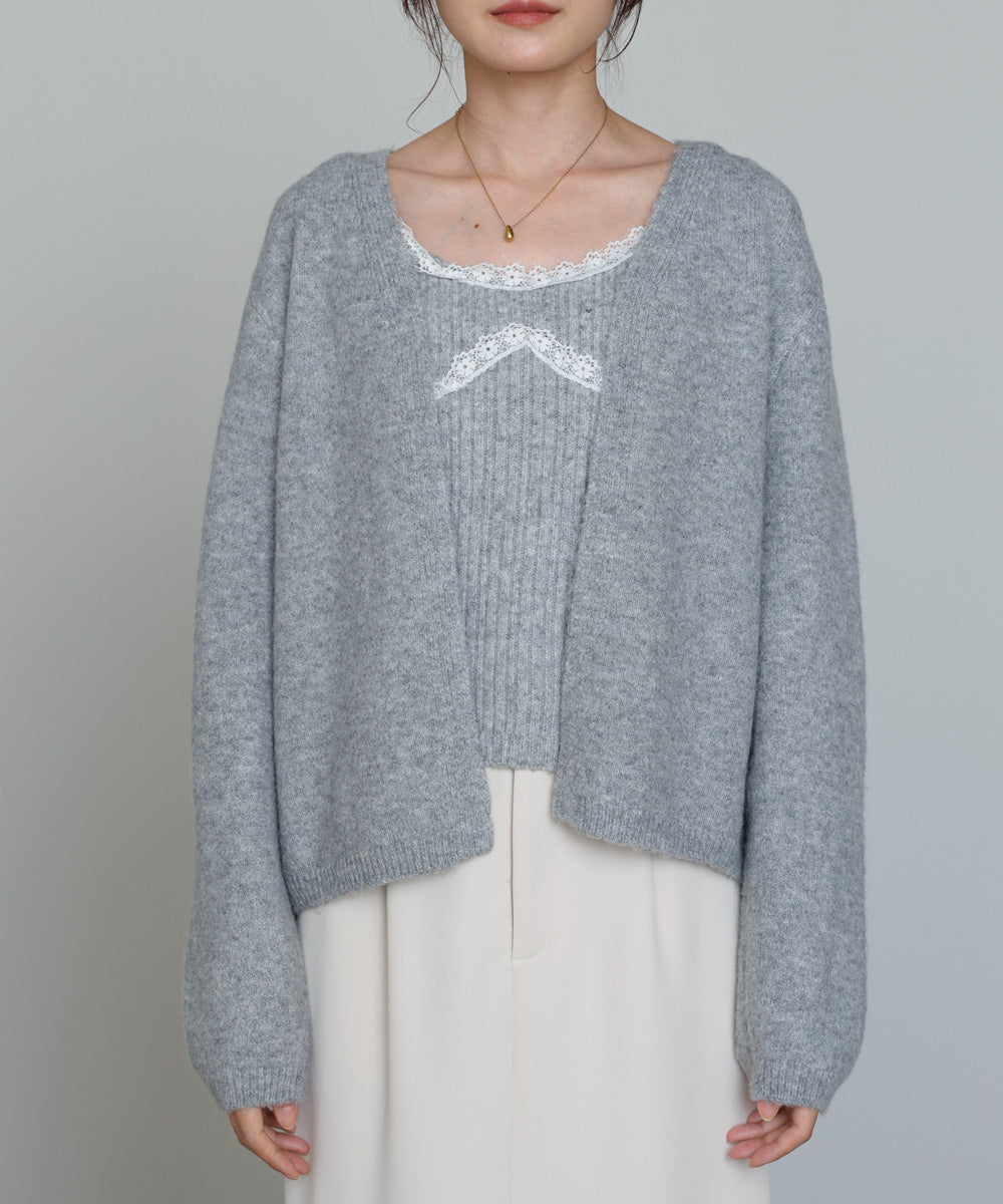 ニットレースキャミ+ニットカーディガン