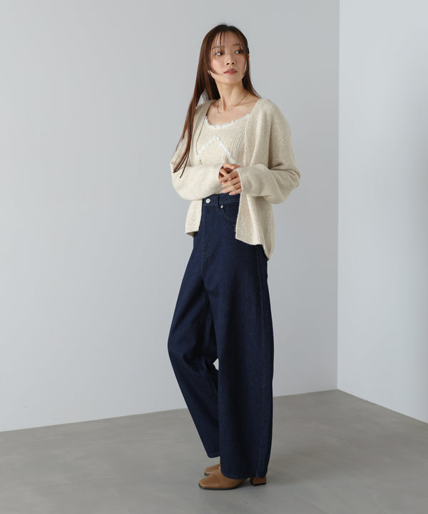 ニットレースキャミ+ニットカーディガン