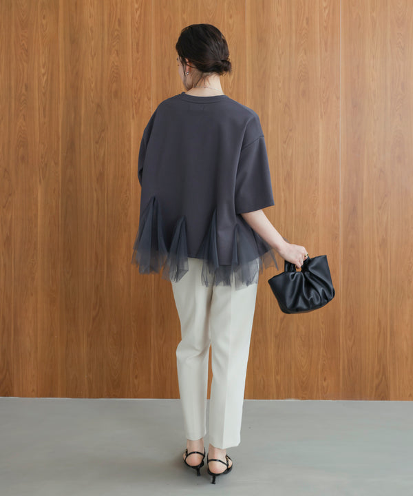 裾チュール五分袖チュニック