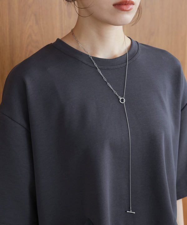 裾チュール五分袖チュニック