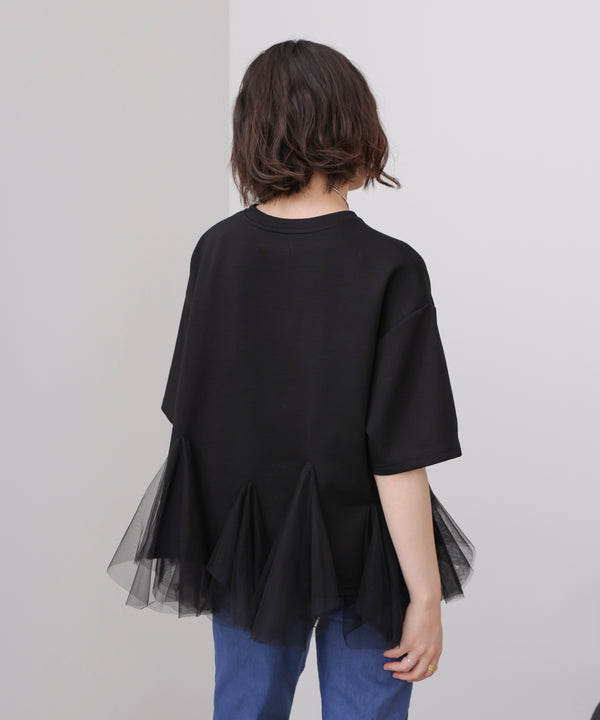 裾チュール五分袖チュニック