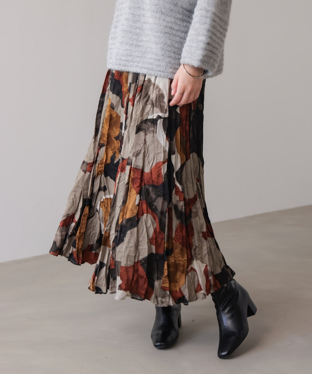 オータムカラー柄プリーツスカート