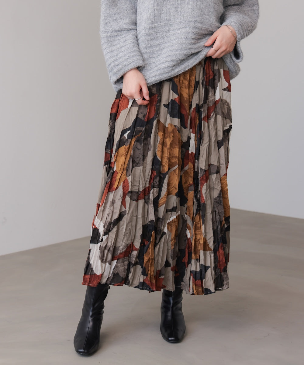 オータムカラー柄プリーツスカート
