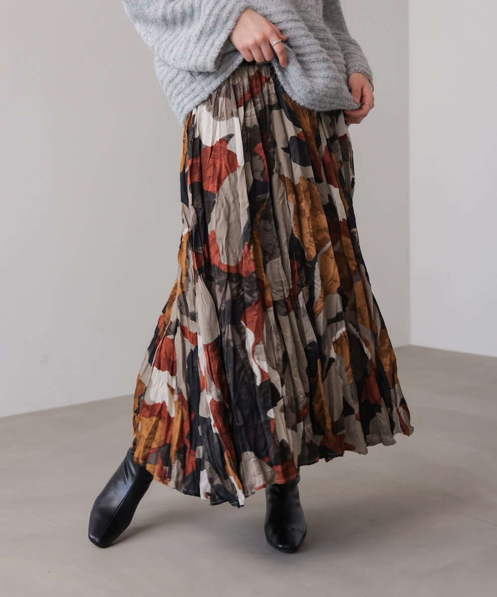 オータムカラー柄プリーツスカート
