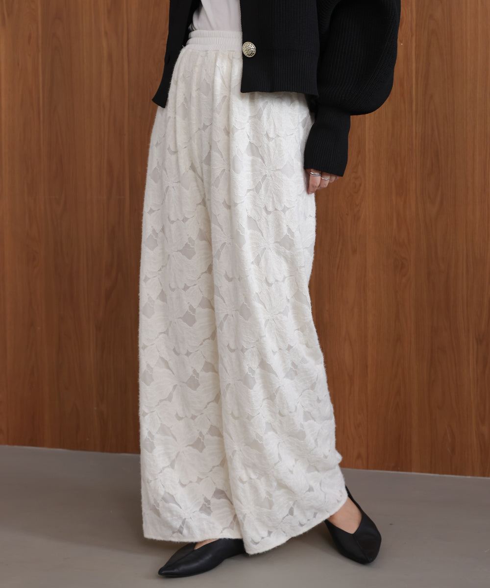起毛レースワイドパンツ
