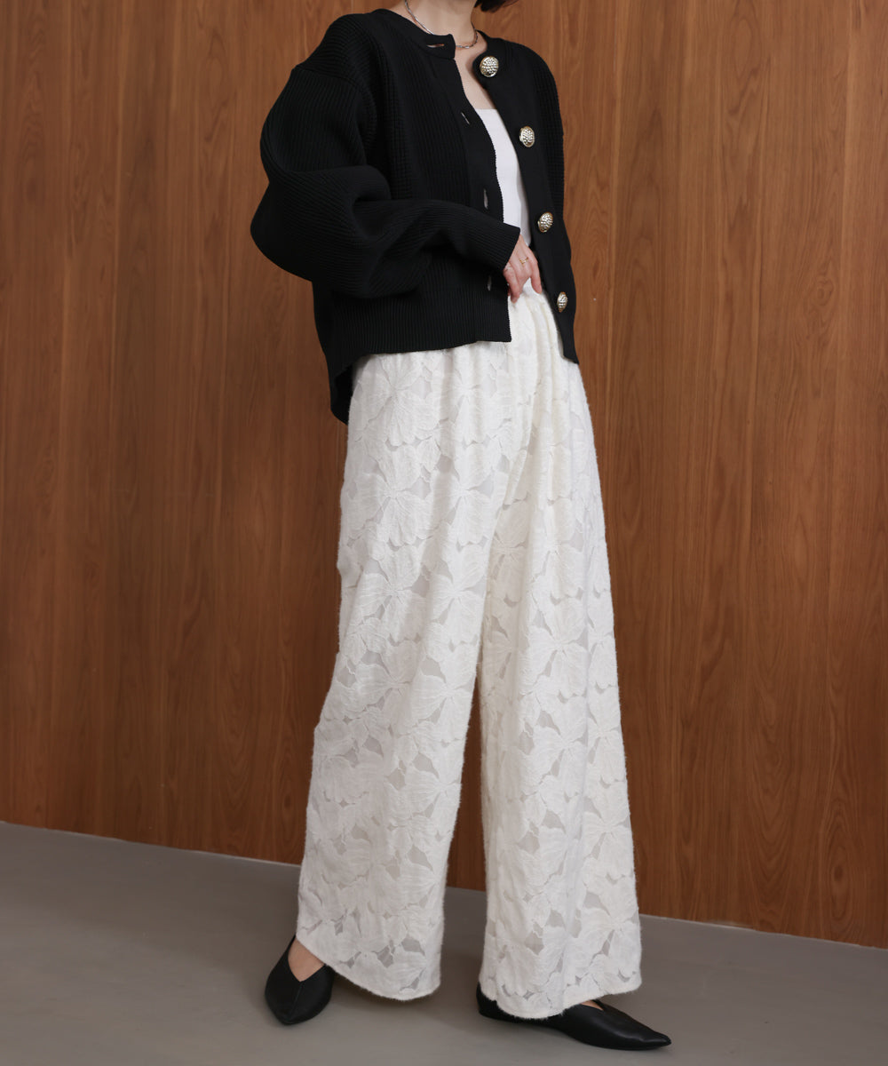 起毛レースワイドパンツ