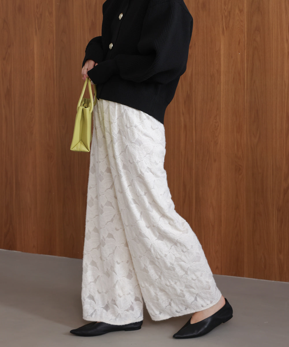 起毛レースワイドパンツ