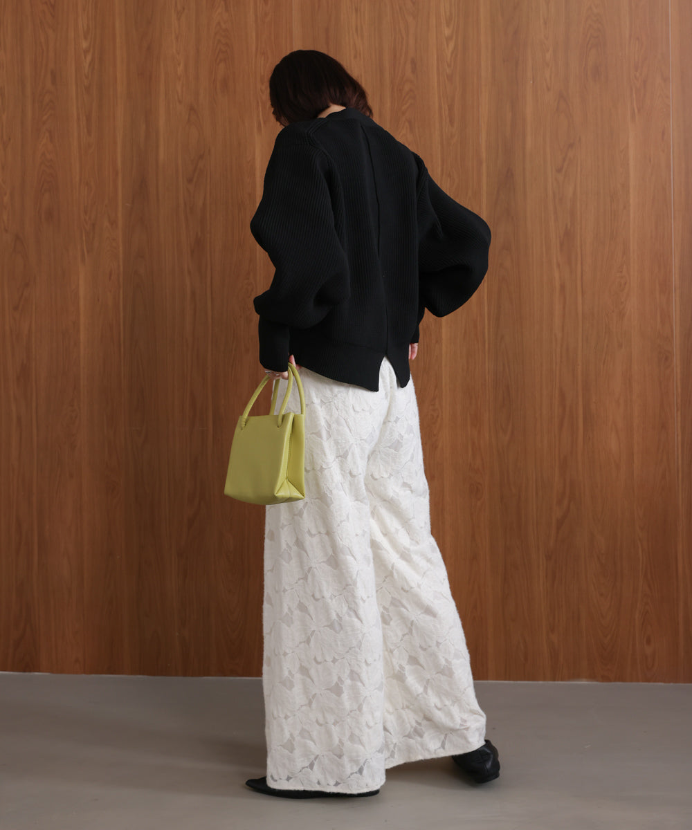 起毛レースワイドパンツ