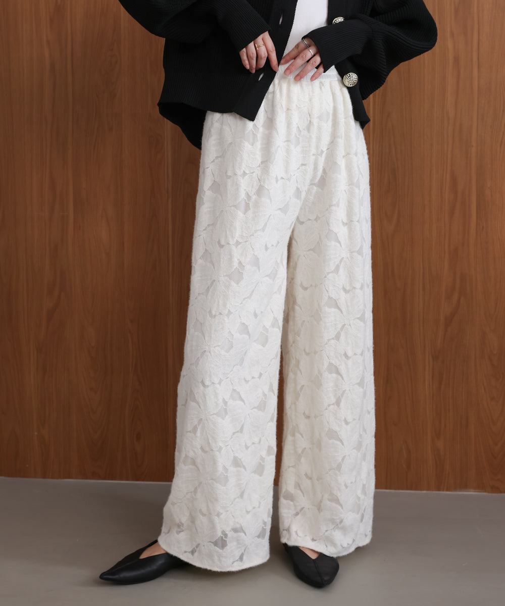 起毛レースワイドパンツ