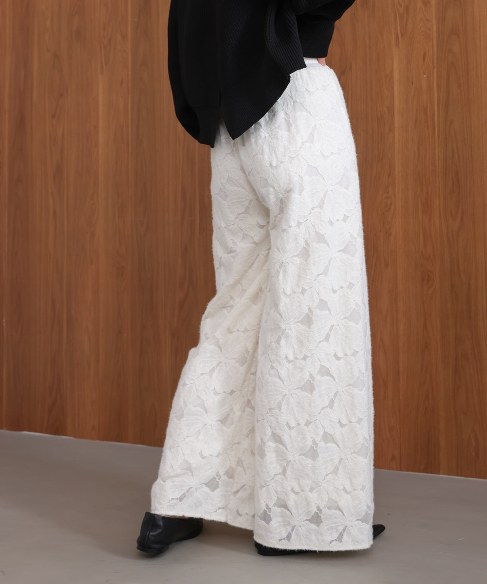 起毛レースワイドパンツ