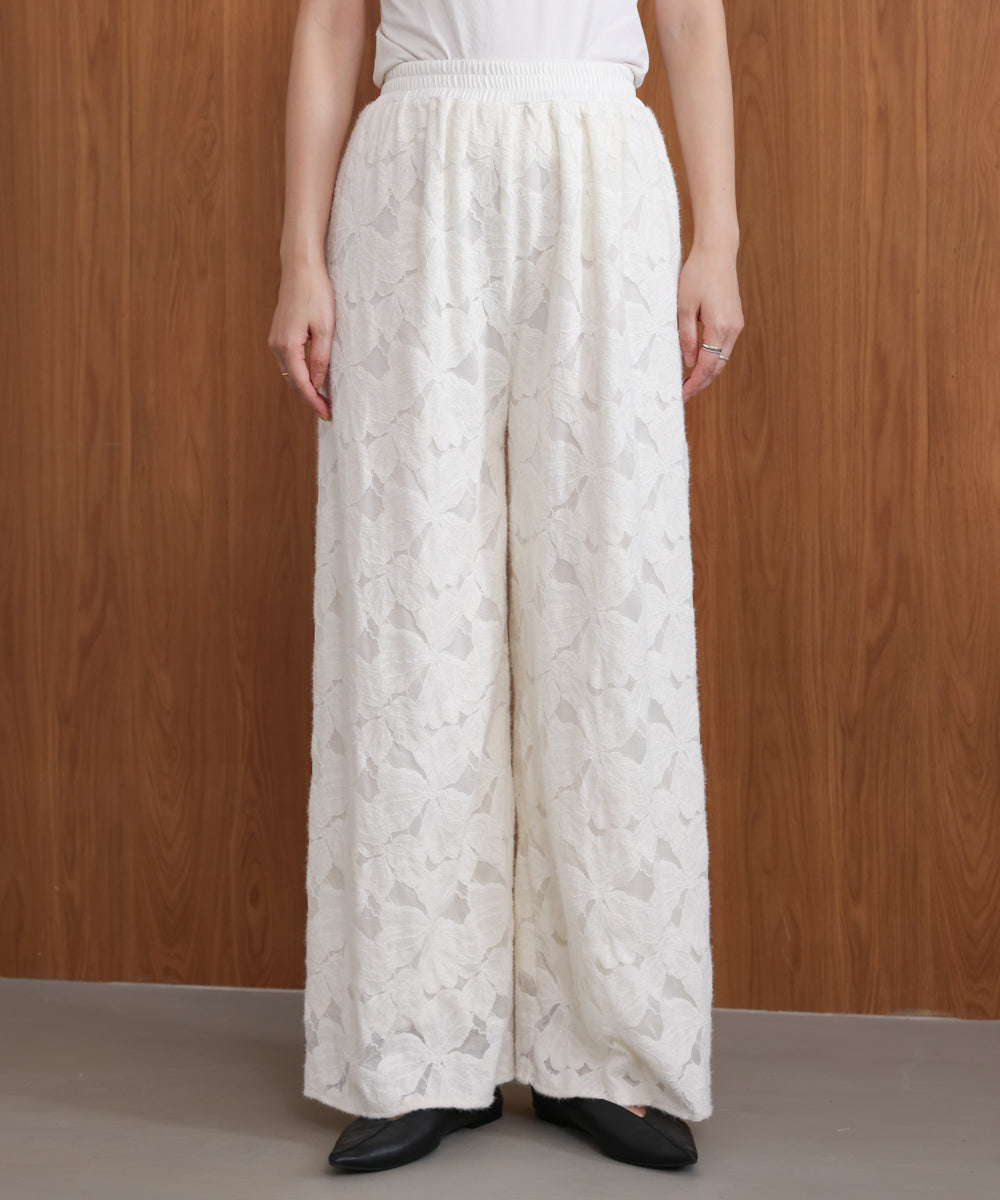 起毛レースワイドパンツ
