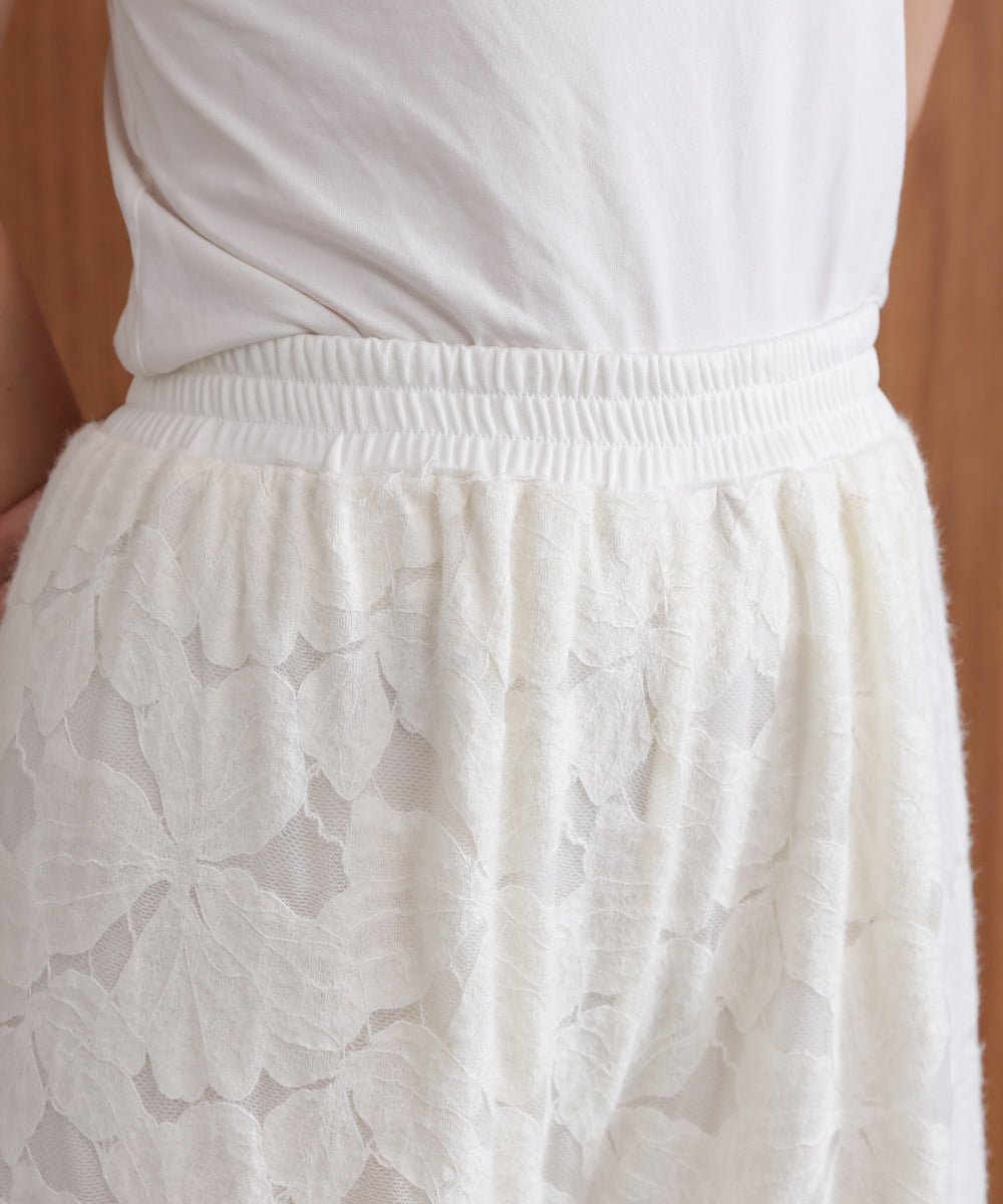 起毛レースワイドパンツ