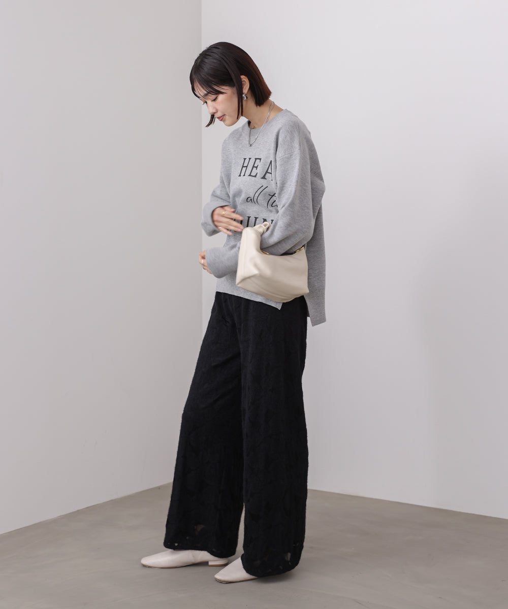 起毛レースワイドパンツ
