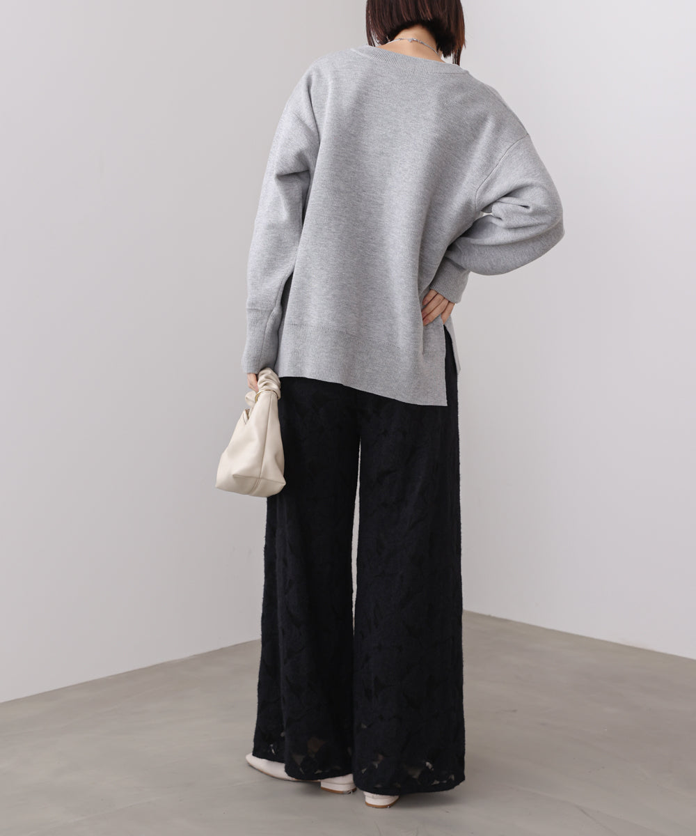起毛レースワイドパンツ