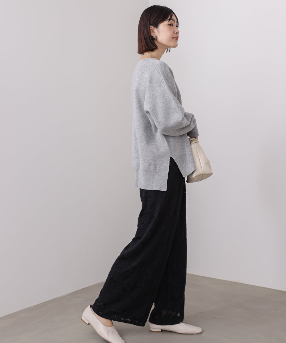 起毛レースワイドパンツ