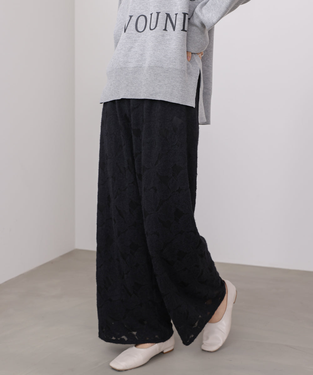 起毛レースワイドパンツ
