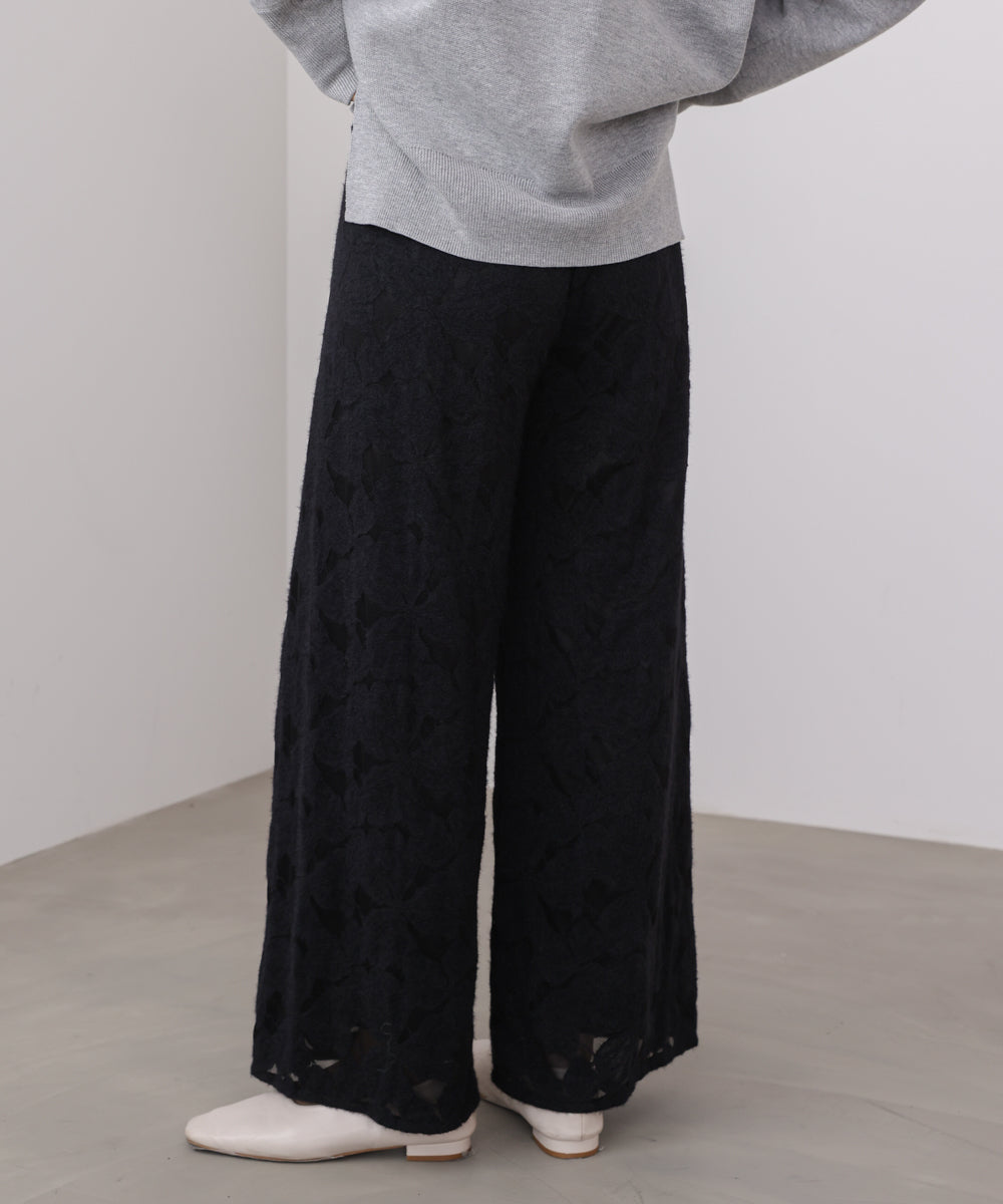 起毛レースワイドパンツ