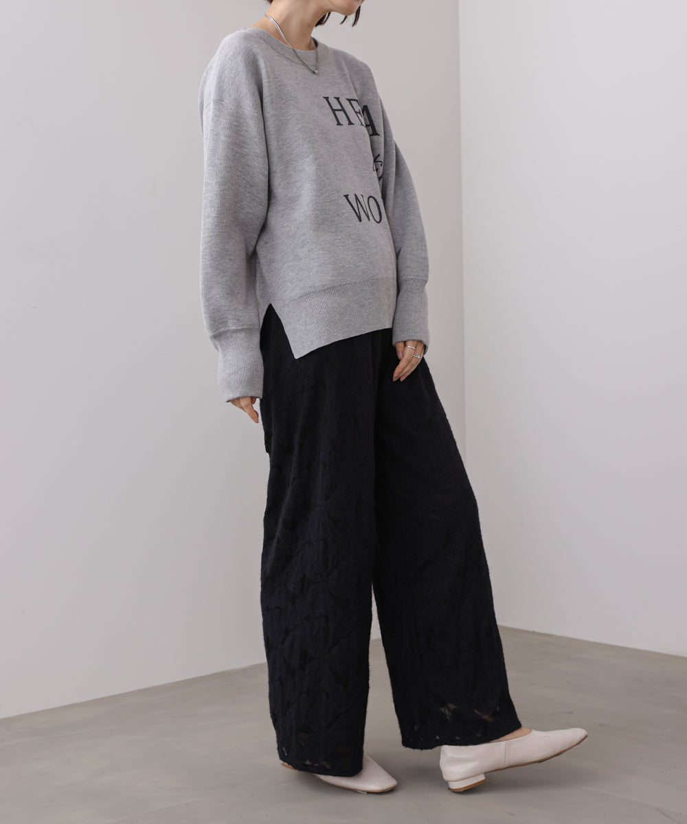 起毛レースワイドパンツ