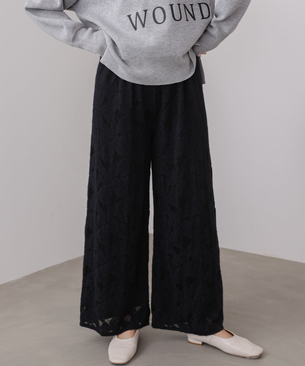起毛レースワイドパンツ