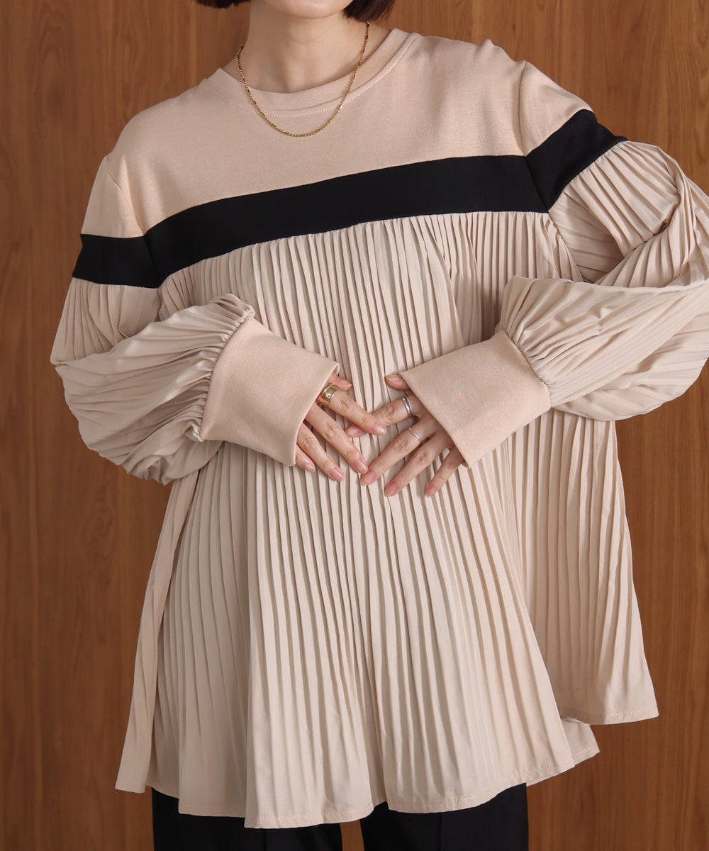配色ラインプリーツプルオーバー
