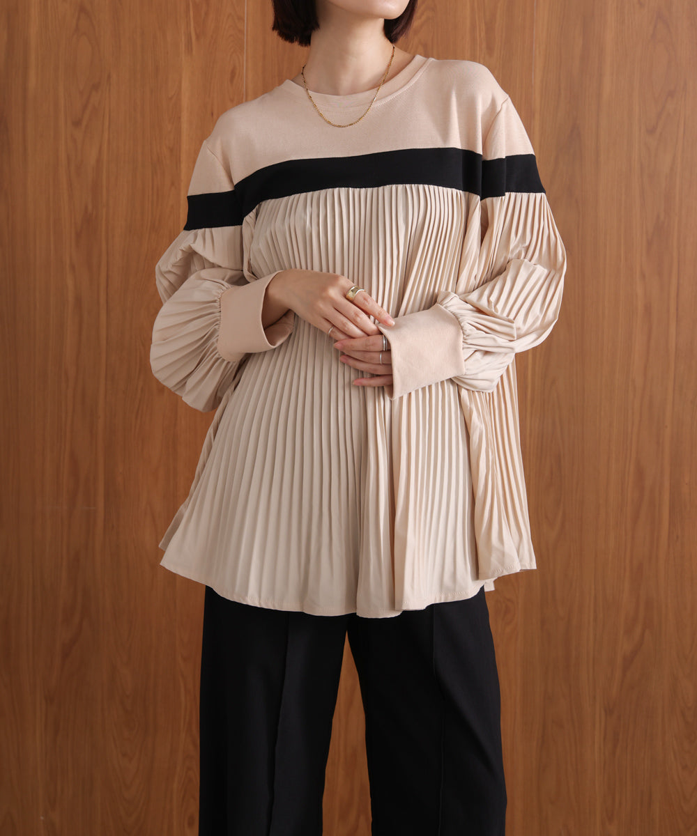配色ラインプリーツプルオーバー