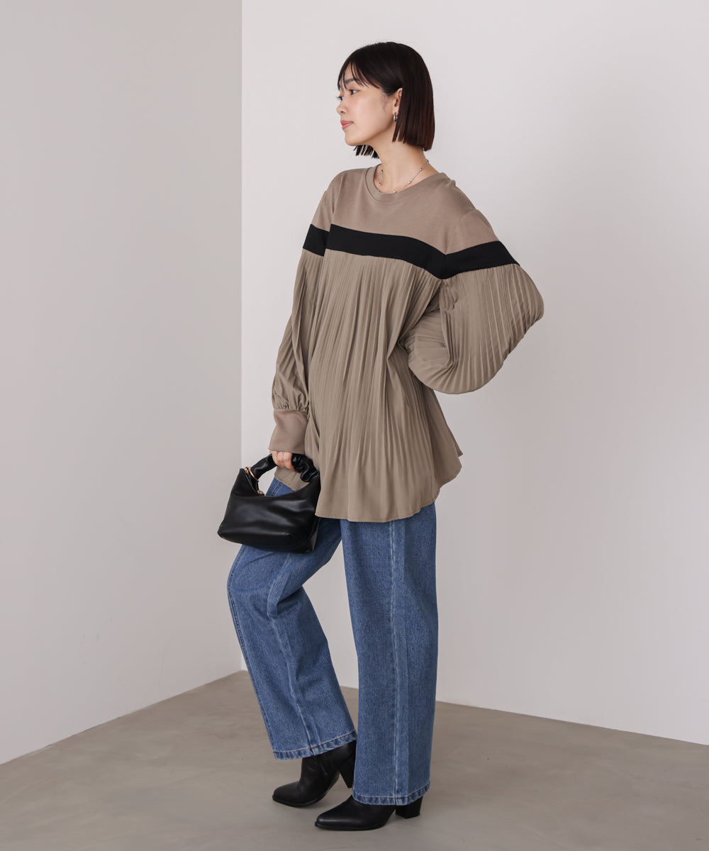 配色ラインプリーツプルオーバー