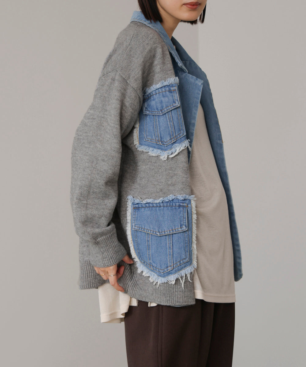 ニットコンビデニムジャケット