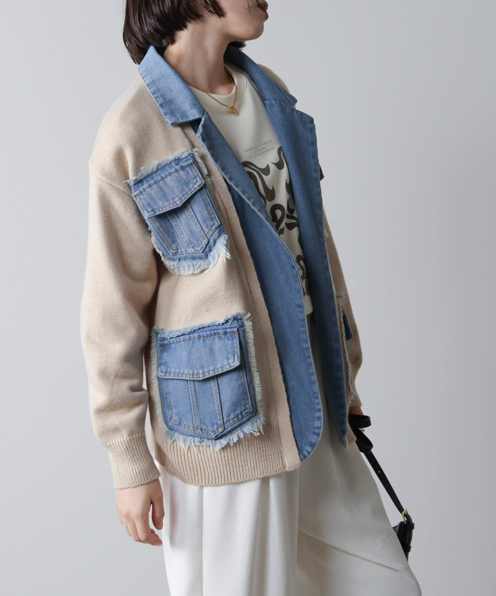 ニットコンビデニムジャケット