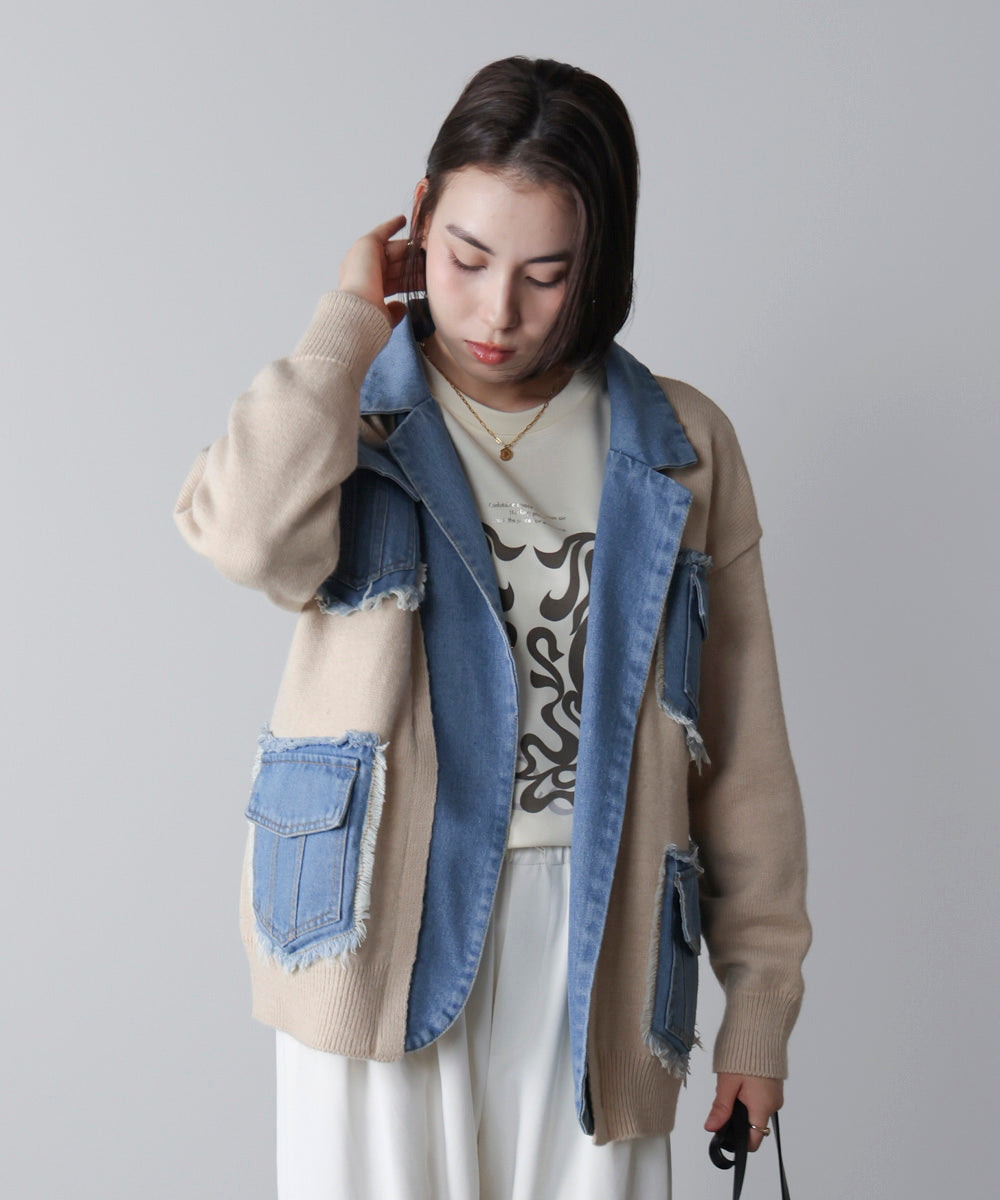 ニットコンビデニムジャケット