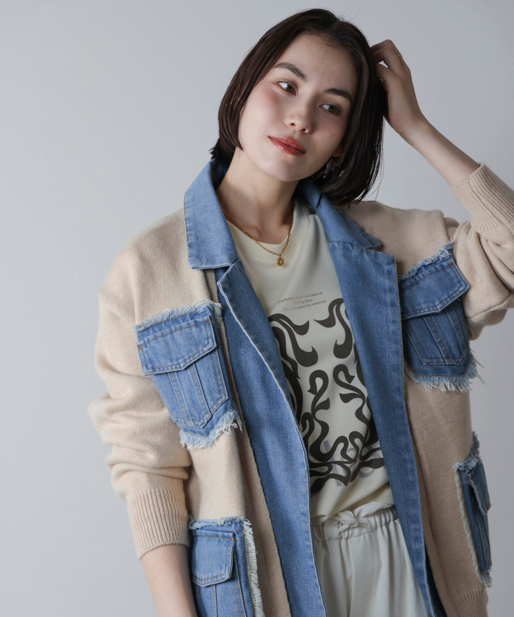 ニットコンビデニムジャケット