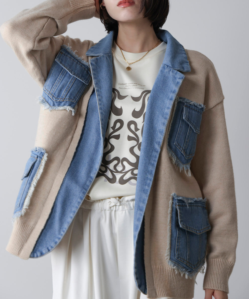 ニットコンビデニムジャケット