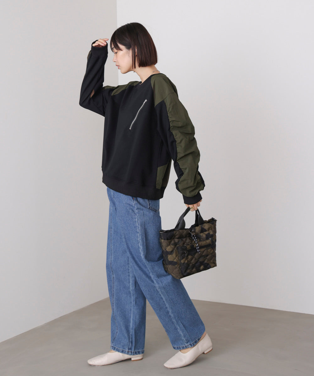 袖ギャザー異素材プルオーバー