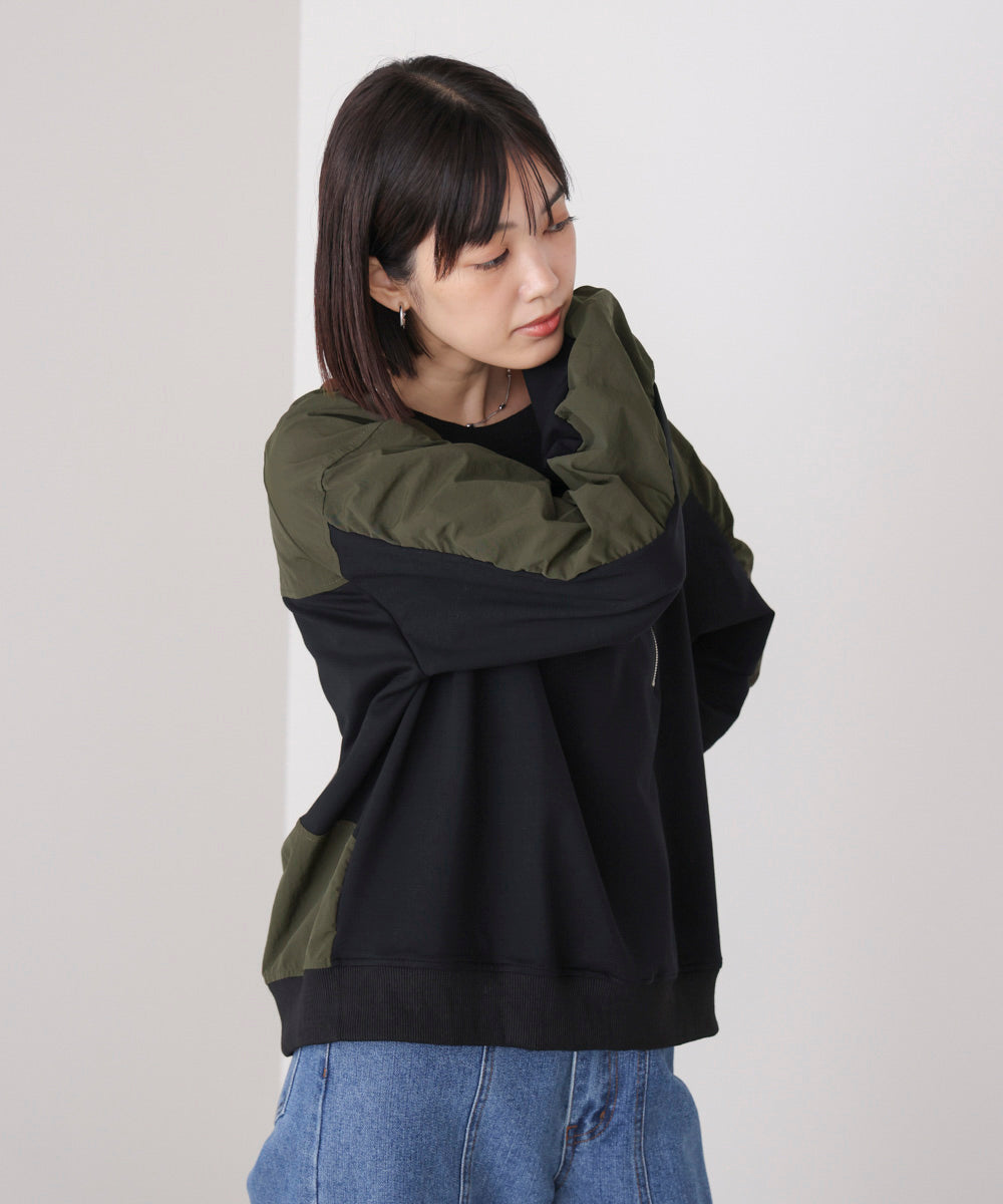 袖ギャザー異素材プルオーバー