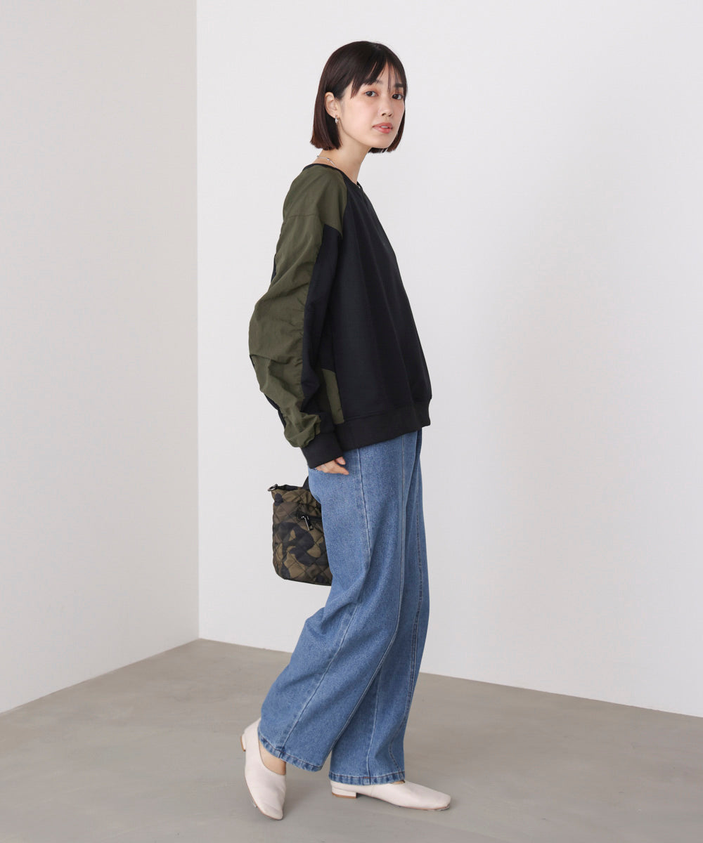 袖ギャザー異素材プルオーバー