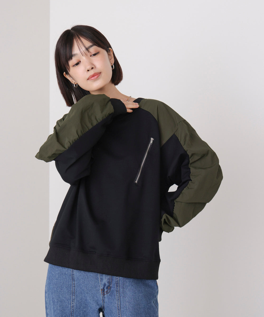 袖ギャザー異素材プルオーバー