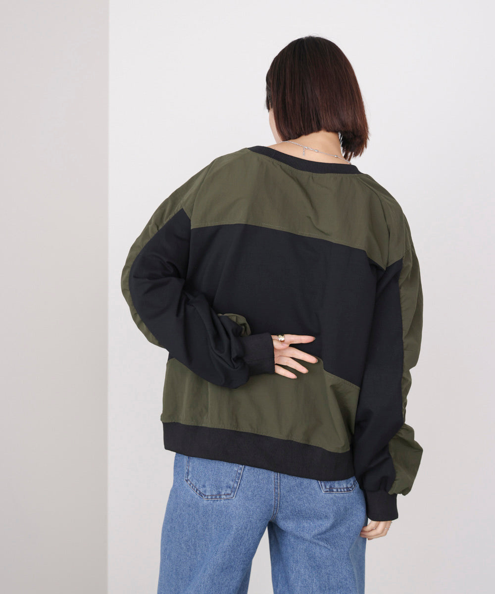 袖ギャザー異素材プルオーバー