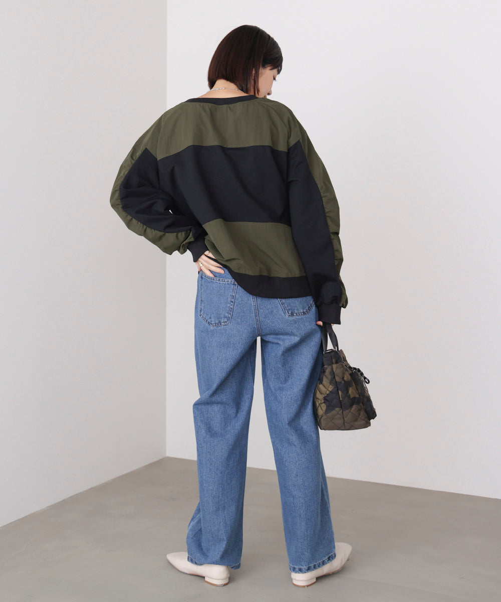 袖ギャザー異素材プルオーバー