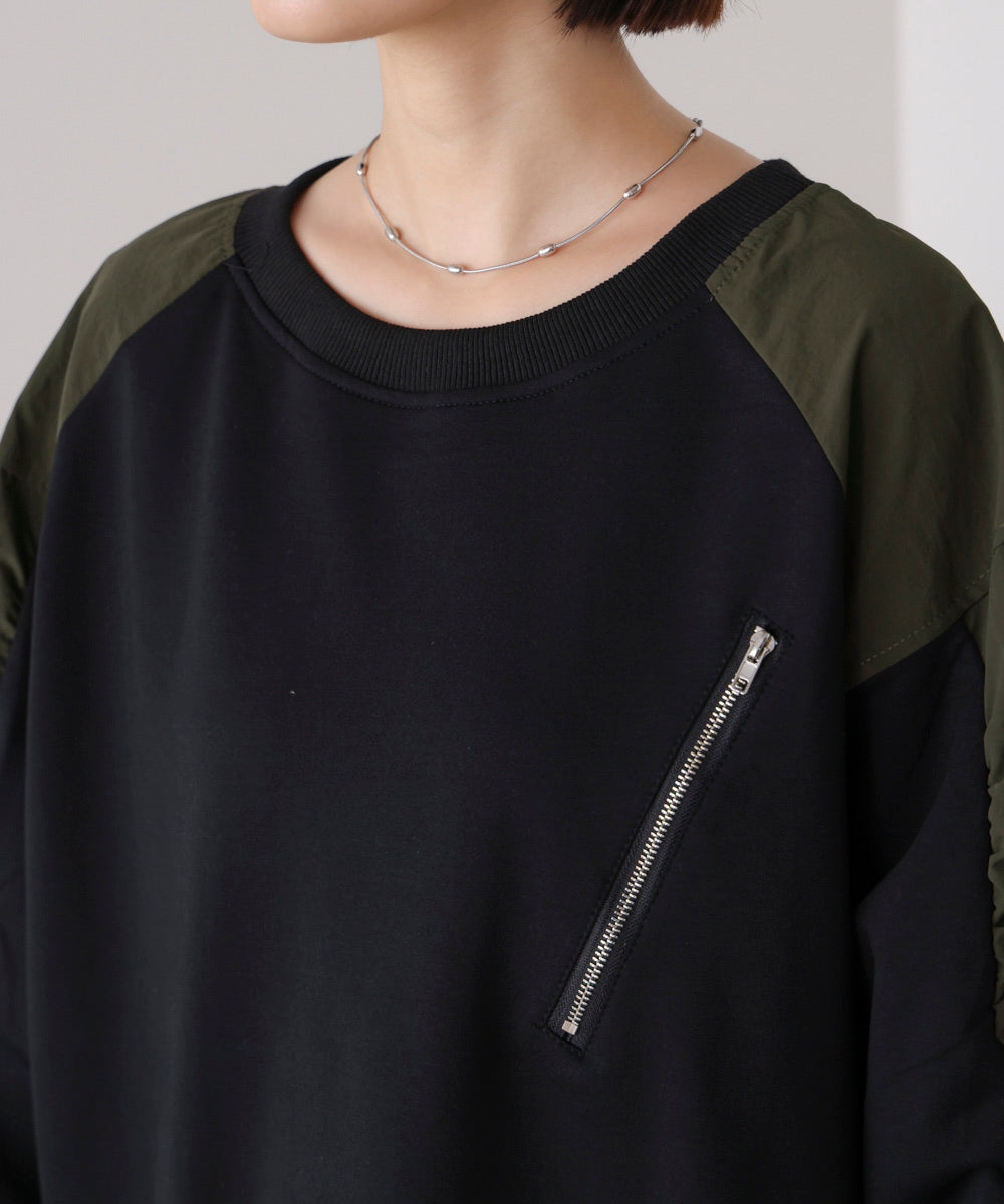 袖ギャザー異素材プルオーバー