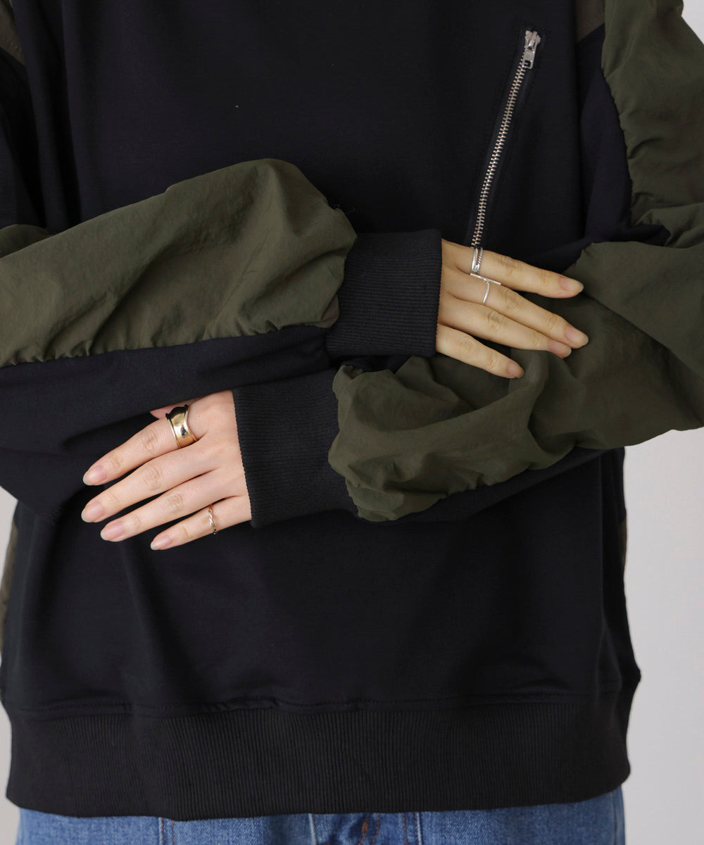 袖ギャザー異素材プルオーバー