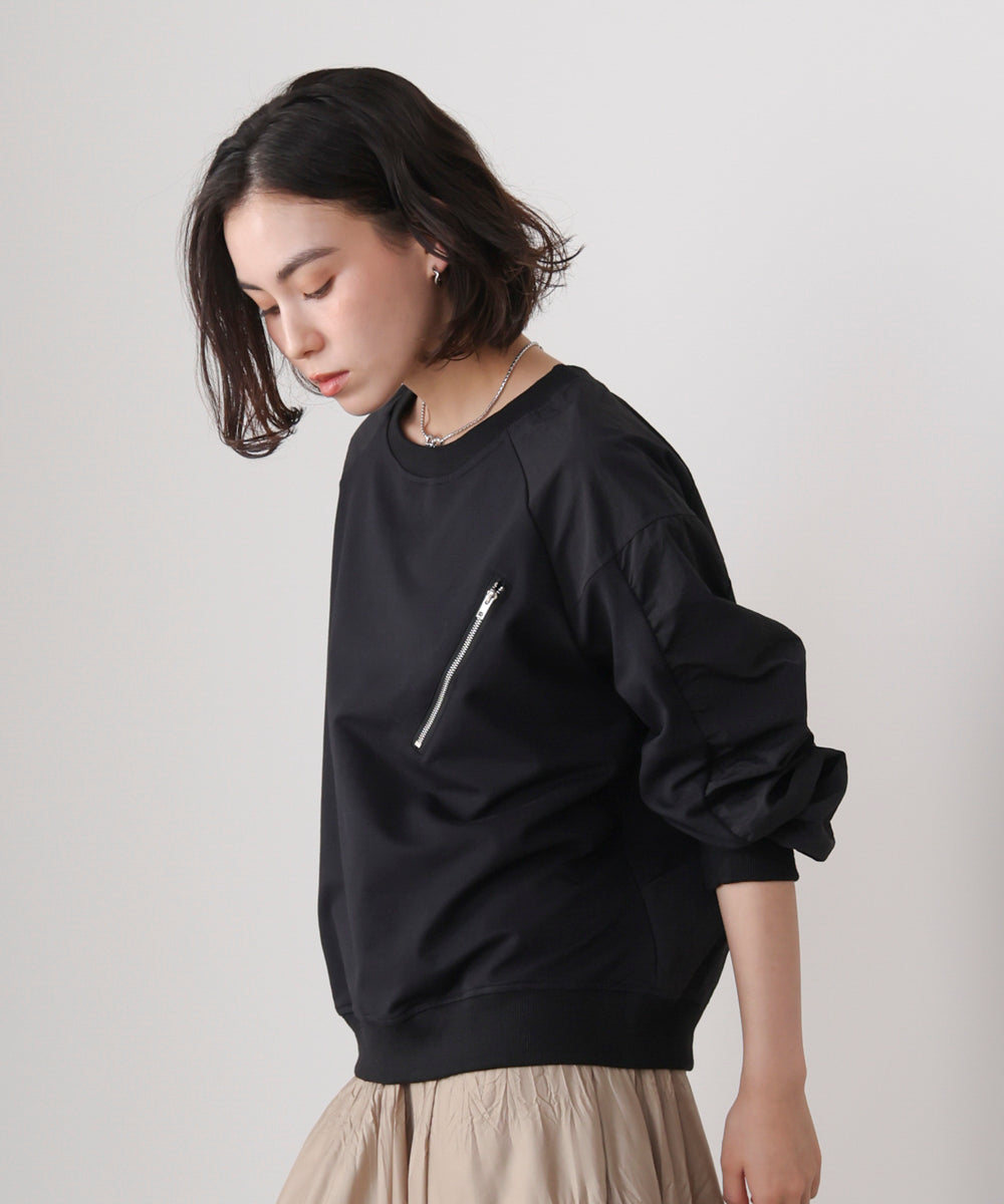 袖ギャザー異素材プルオーバー