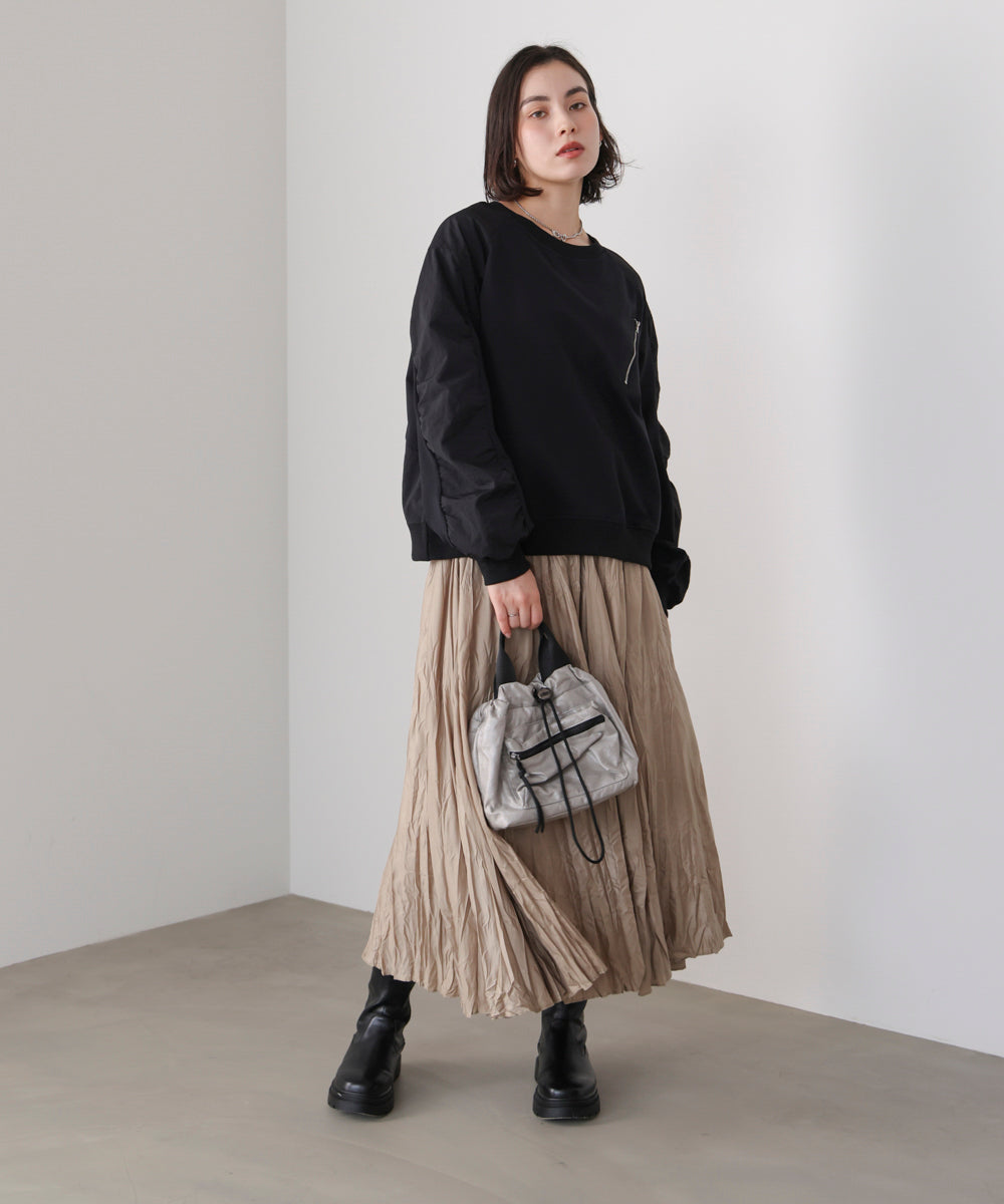 袖ギャザー異素材プルオーバー