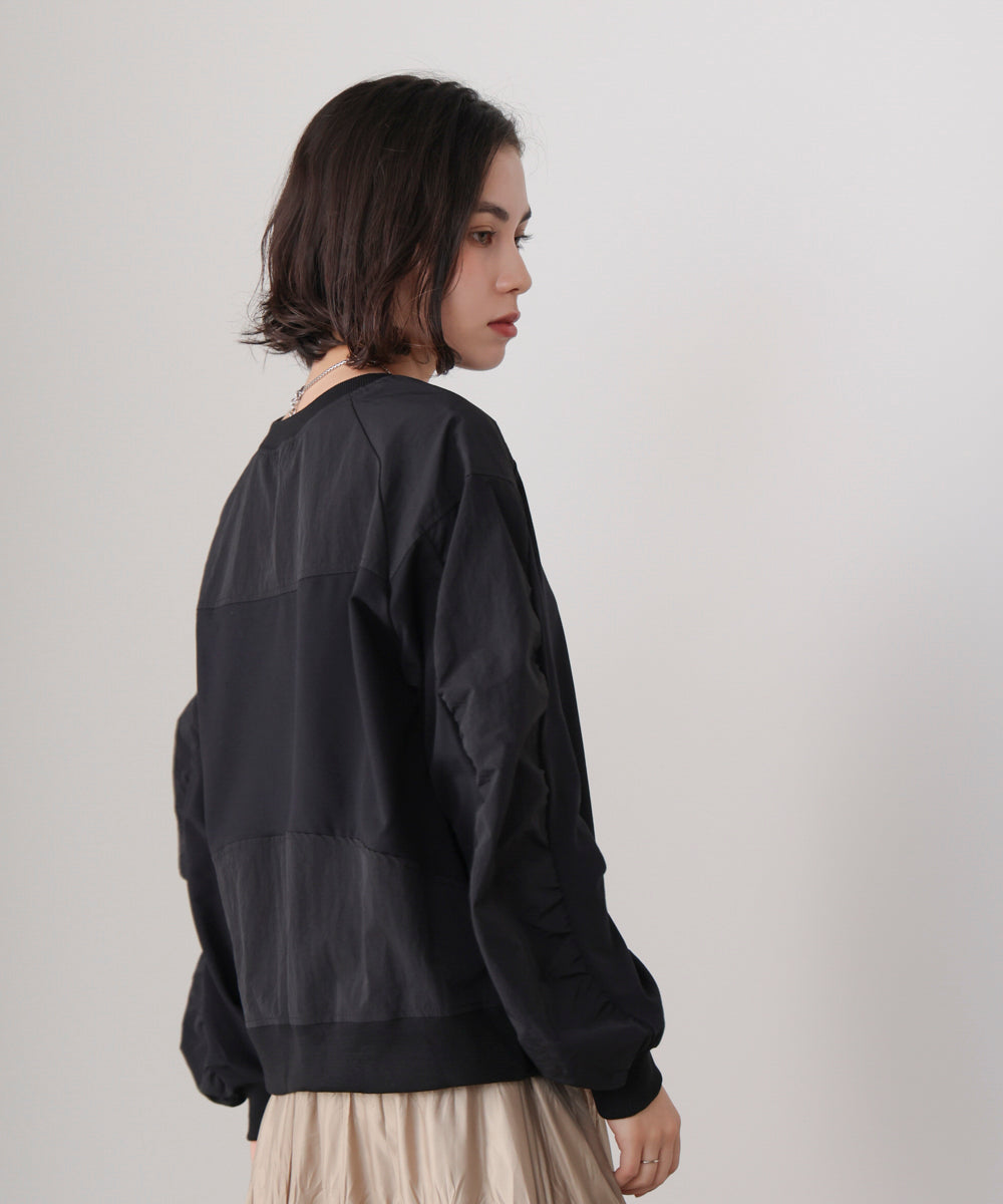 袖ギャザー異素材プルオーバー