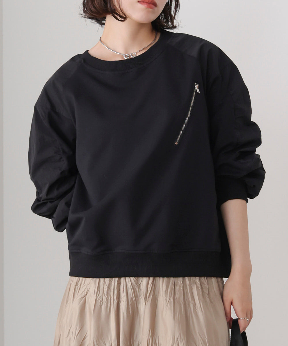 袖ギャザー異素材プルオーバー