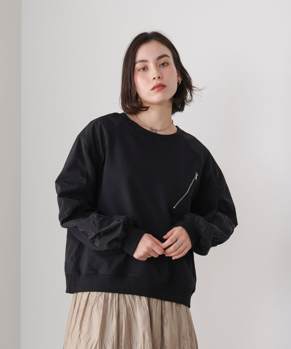 袖ギャザー異素材プルオーバー