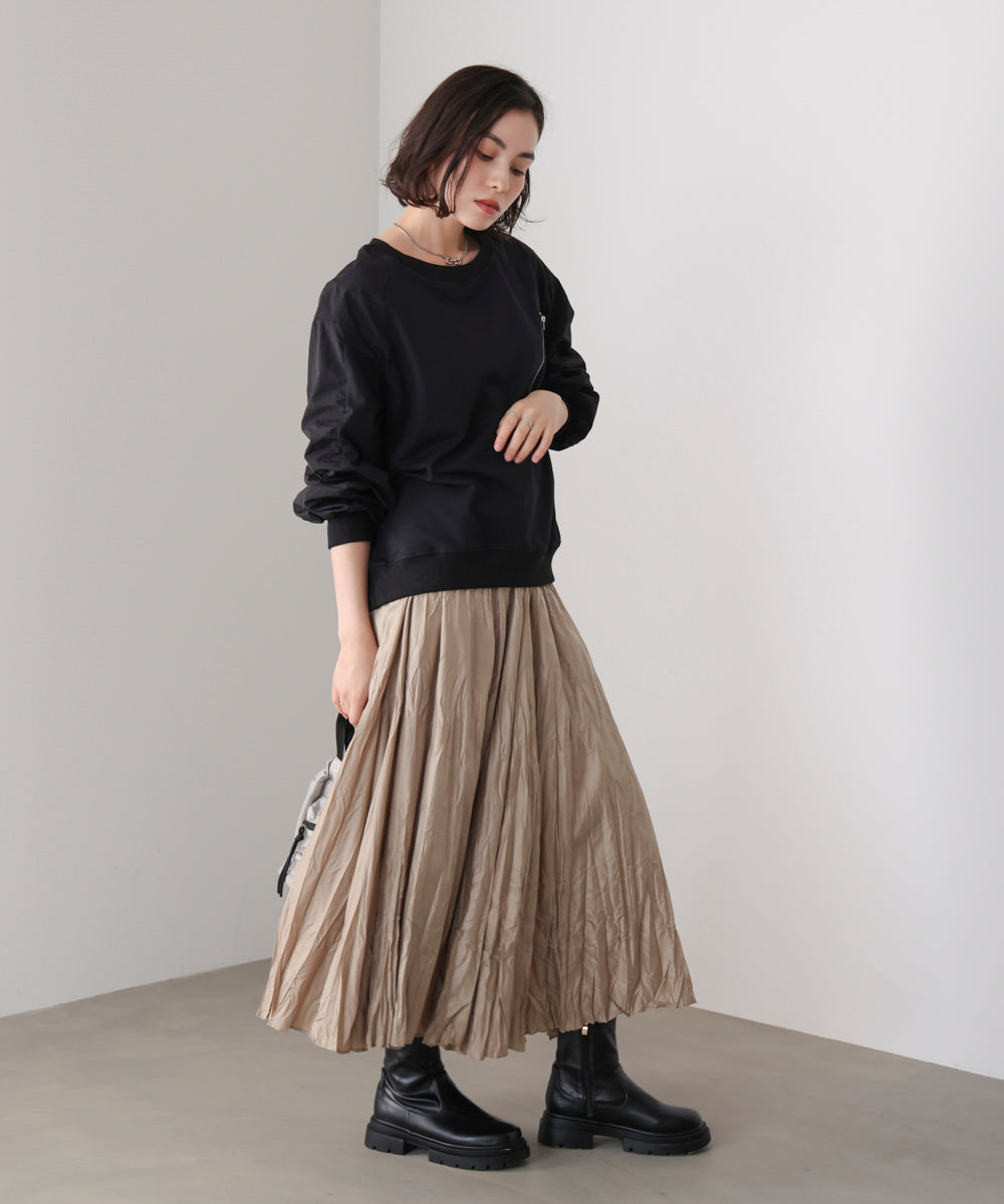 袖ギャザー異素材プルオーバー