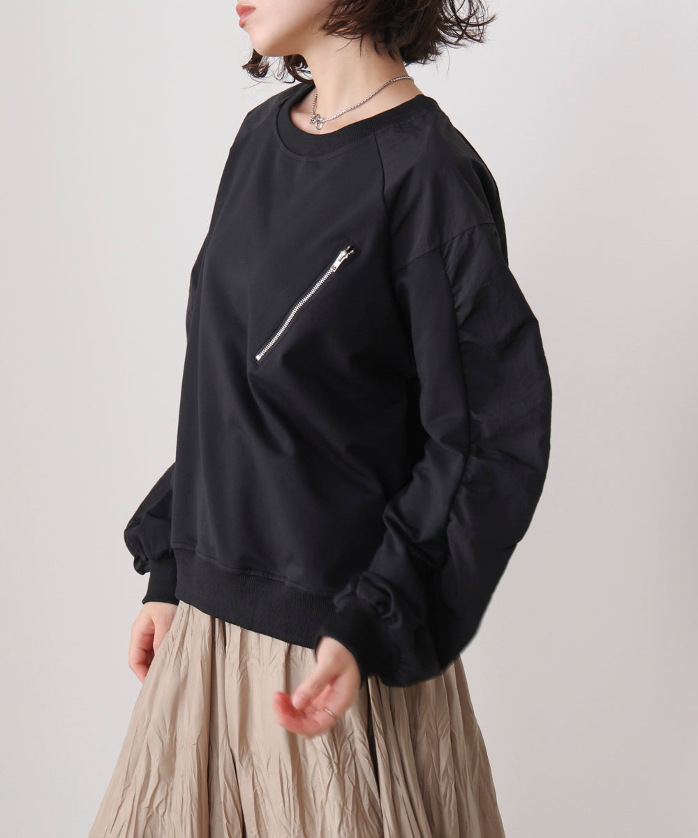 袖ギャザー異素材プルオーバー