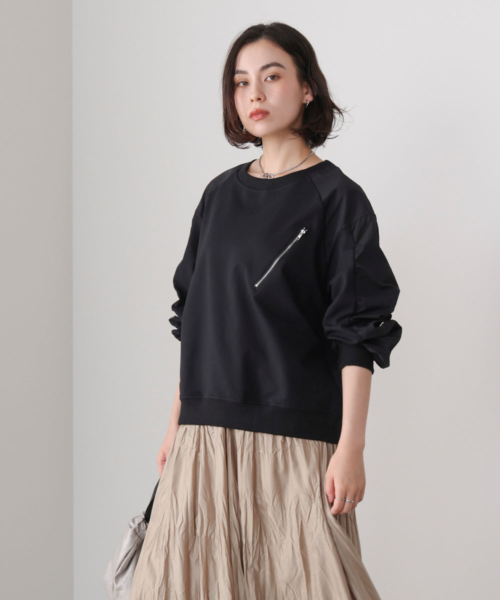 袖ギャザー異素材プルオーバー