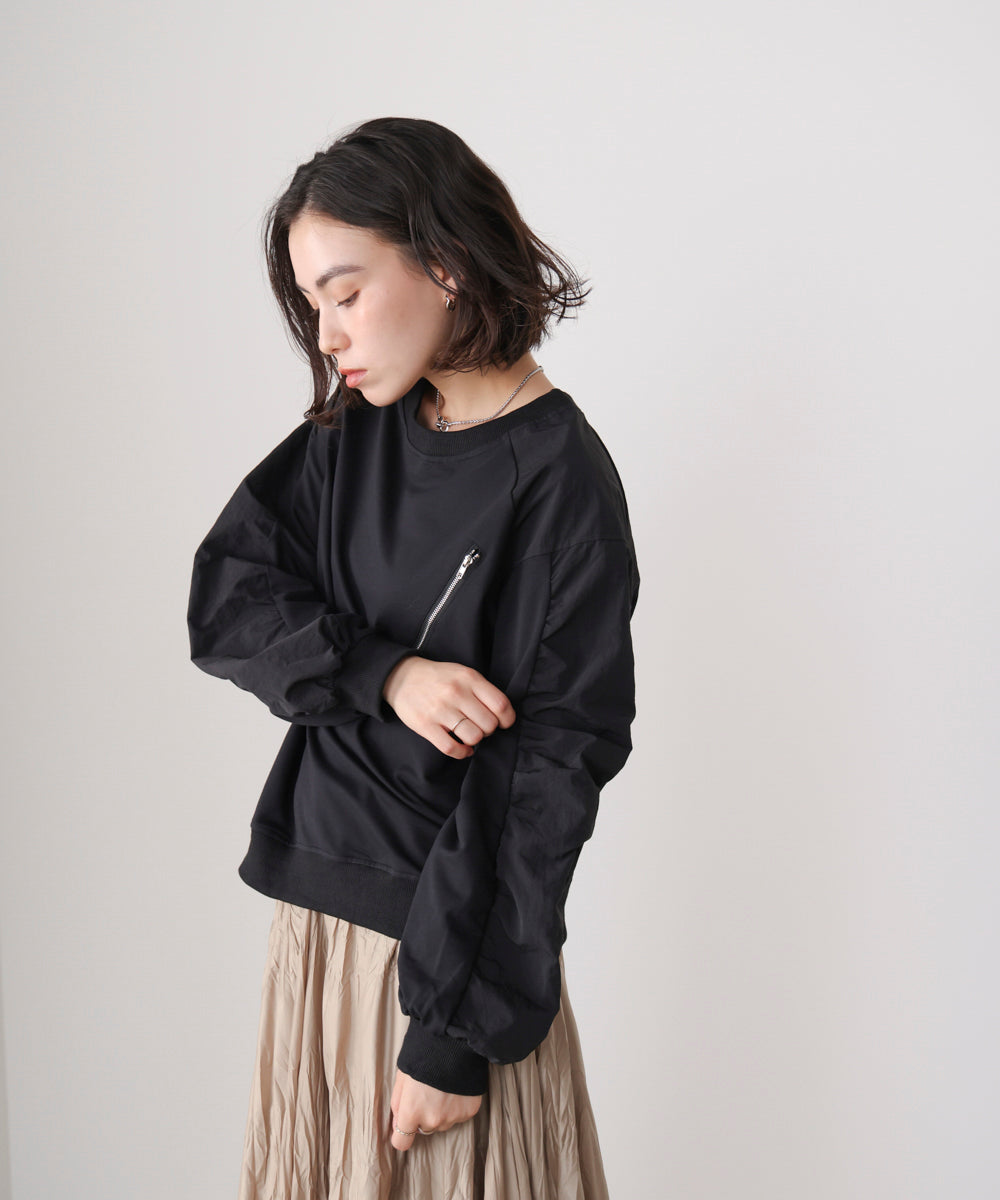 袖ギャザー異素材プルオーバー