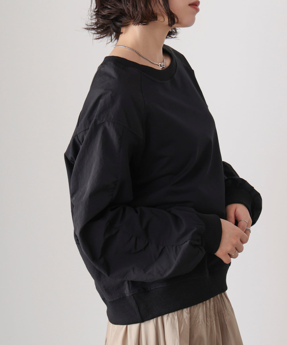 袖ギャザー異素材プルオーバー